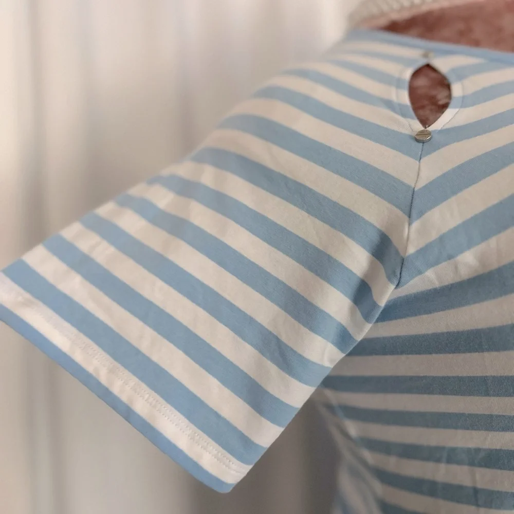 Michael Kors Short Sleeve White and Blue Stripe Women's Shirt (675)